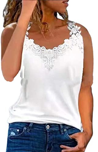 Debardeur Femme Chic Et élégant- Gilet sans Manche Col V Débardeur été Dentelle Grande Taille Tank Top Casual Couleur Unie Tendance Basique Caraco pour Plage Voyage Vacances Quotidien