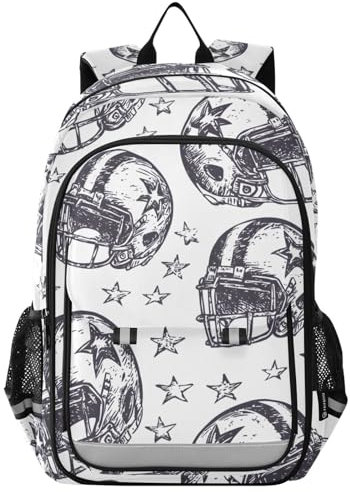 Kids Laptop Backpack Hand Drawn American Football Helmet High Middle School Casual Daypack Daily Travel Laptop Bag