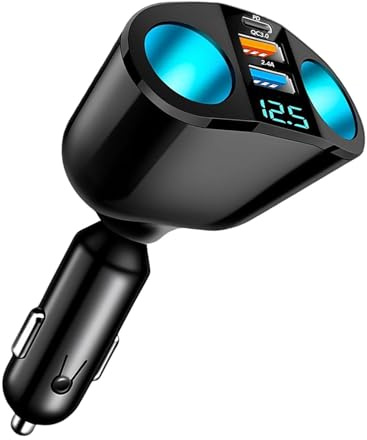 Chargeur Allume-Cigare Double Prises USB 12V/24V, Chargeur USB Type C Rapide PD 30W/QC3.0 2.4A, 120W Allume-Cigare pour iPh-One, IP-ad, Android, GPS, Dash Cam, Tablette, Charge Rapide Multifonction