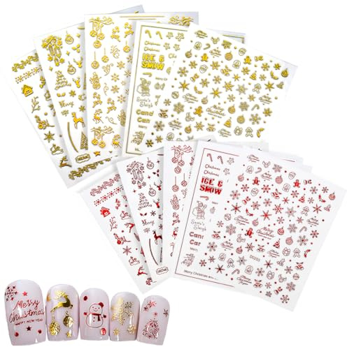 JUGUTA 10 Feuilles Noel Stickers Ongles Nail Art, Autocollants Ongles Autoadhésif, Deco Ongle Nail Art Design Manucure, Christmas Décoration, Design Manucure, Noel Stickers Ongles