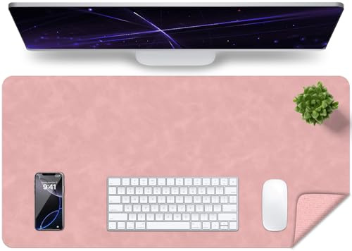 BLESWIN Distressed Leder-Schreibtischunterlage, Wasserdichte Laptop-Matte für Den Schreibtisch, Leicht zu Reinigende Büro-Schreibtischmatte, Schreibtischmatte, Große Schreibmatte (Rosa, 80x40cm)