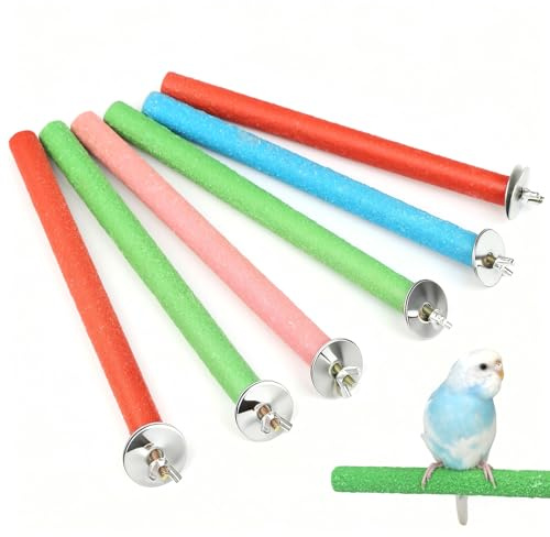 6 Pcs Parrot Perches Bird Paw Grinding Stick 7.9 x 0.67, Wooden Quartz Sand Bird Perch Stand with Screws, Random Colors, Bird Perches for Cage Training, Cockatiel, Budgie, Parrot Accessories