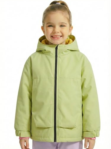 Gogokids Boys Girls Waterproof Jacket Insulated Padded Windbreaker Raincoat Sports Hooded Outerwear for Hiking Gear, Yellow, 7-8 Years