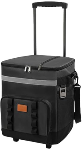 Enfriador Plegable de 35 litros con Ruedas, Bolsa refrigeradora con Ruedas y asa para Picnic en la Playa al Aire Libre (Negro)