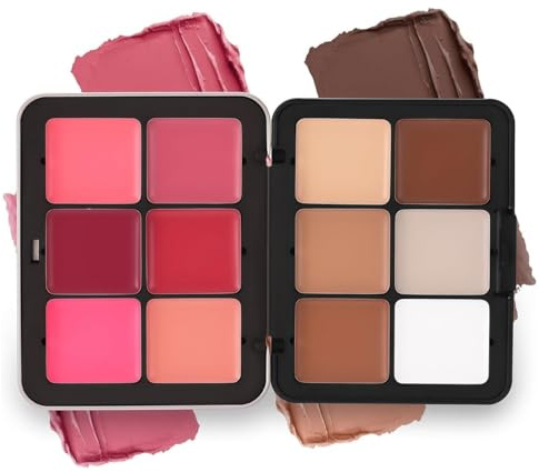 Palette de 12 couleurs de blush crème, palette de blush et d'enlumineur pour le visage, facile à estomper, poudre bronzante longue tenue et portable, correcteur sculptant de maquillage tout-en-un