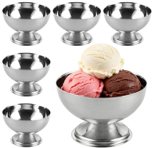 APACALI 6 stycken glassbägare rostfritt stål, 10 cm rostfritt stål dessertskål med fot, Ice Cream Sundae dessertglas för frukt sallad, yoghurt och fruktpudding, för bröllop, fester