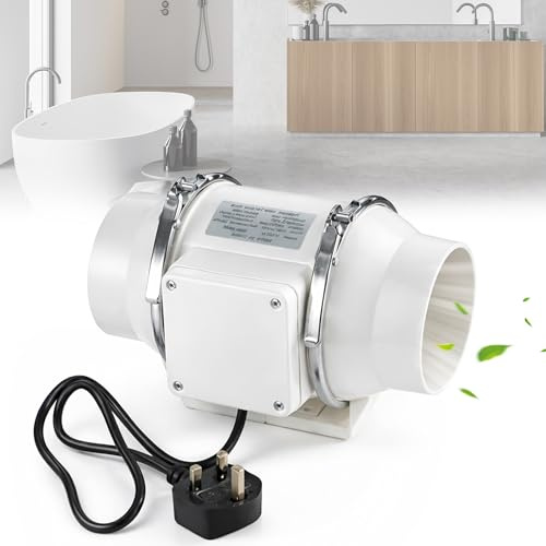 TVOOD 4 inch Inline Extractor Fan: 220m³/h 40W 100mm Duct Inline Bathroom Extractor Fan Quiet Operation Inlines Fans for Kitchen Grow Tent Ventilation System