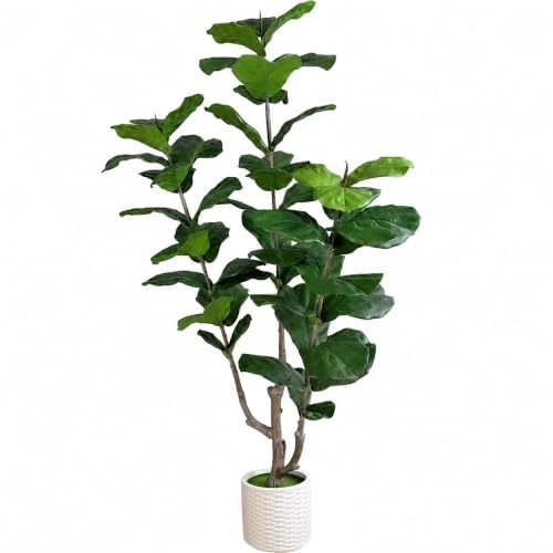 ZKIODV 180 cm de higuera artificial con maceta, árbol artificial con tallo natural, planta de interior grande, planta artificial real táctil, hojas grandes, lirata ficus artificial para salón, oficina