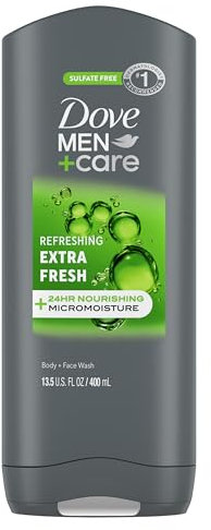 Dove Men+Care Body and Face Wash Refreshing Extra Fresh Body Wash for Men with 24-Hour Nourishing Micromoisture Technology 13.5 oz