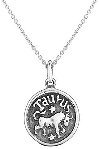 Bling Jewelry Personalisierte Taurus Sternzeichen Astrologie Horoskop Medaillon Anhänger Halskette Antiqued Sterling Silber Brauch Gravur
