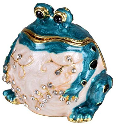 YU FENG Hinged Frog Trinket Jewelry Box Crystal Jeweled Small Cute Frog Animal Figurines Collectible