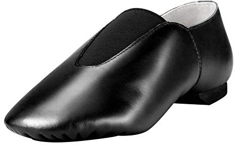 Linodes Women's Leather Upper Jazz Shoe Slip-on with Elastic Top Piece Black 6M