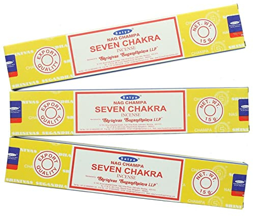 Satya Nag Champa Seven Chakra Lot de 3 paquets de bâtonnets d'encens