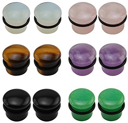 ZeSen Jewelry 6 Paare Mixed Stein Single Flare Ear Plugs 5-18mm Ohr Tunnel Stretching Gauges Expander mit Silikon O-Ringe Körperschmuck