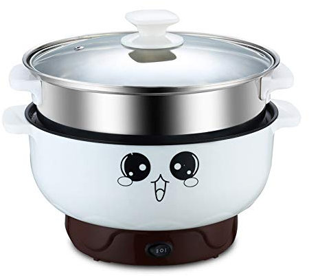ele ELEOPTION - Sartén eléctrica multifuncional con cocción al vapor, sartén eléctrica para asar, plato asado, sopa para hacer, cocedor de arroz, acero inoxidable vidrio, 3.6L(Diameter 26CM)