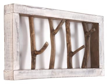 DESIGN DELIGHTS RUSTIKALE WANDGARDEROBE Limb | 45x23x~10-13 cm (BxHxT), Treibholz | Hakenleiste | Farbe: 05 weiß-Natur