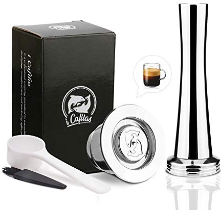 Reusable Capsules Pods- i Cafilas Stainless Steel Refillable Pods Compatible for Nepresso Machines (Capsule+Tamper (Crema Version))