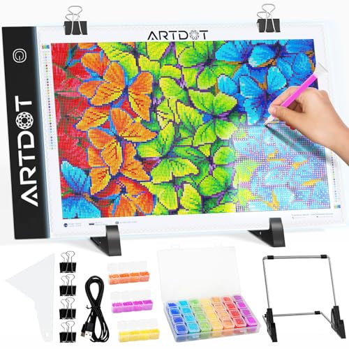 ARTDOT Leuchttisch A4 für 5D Diamond Painting Zubehör, Einstellbare Helligkeit Diamant Painting Lichtplatten mit Ständer