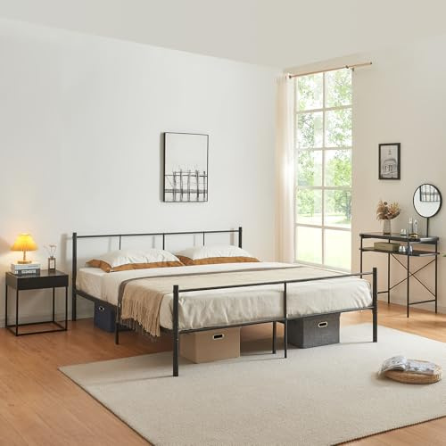 [en.casa] Metallbett Laos 160 x 200 cm Schwarz auf Stahlrahmen mit Lattenrost Bettgestell mit Kopfteil Design Doppelbett Ehebett Gästebett