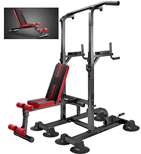 WSHA Power Tower Pull Up Dip Station mit Verstellbarer Hantelbank für Krafttraining Fitnessgeräte zu Hause, Tragfähigkeit 1200LBS