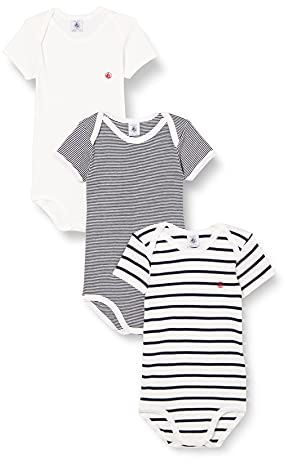 Petit Bateau A01TC, Body a righe a maniche corte (Pacco da 3) Unisex - Bimbi 0-24, Variante 1, 4 anni