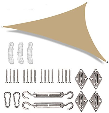3x3x3m Triangle Sun Shade Sail with Fixing Kit, 280gsm Waterproof,98% UV Block Polyester Shade Sails Sunshade Canopy Awnings for Outdoor Patio Garden with Free Rope (Sand)