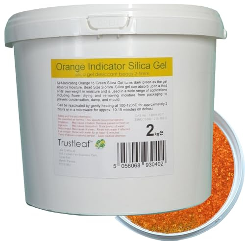 Trustleaf 2kg, 4.4lbs Tub of Orange Self Indicating Silica Gel, 2-4mm Beads - Dehumidify - Flower Drying - 3D Printing - Storage