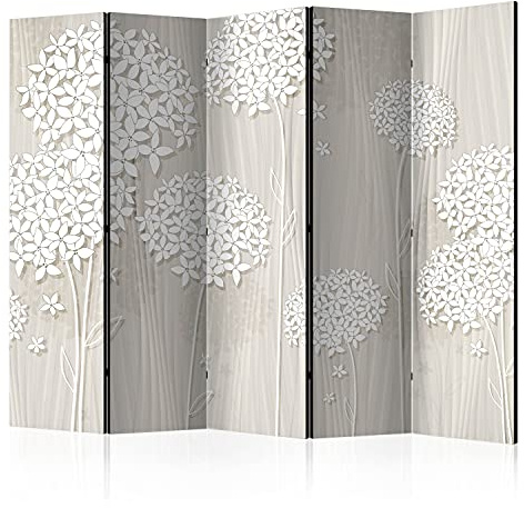 murando - Paravent Raumteiler Blumen, 225x172 cm, 5-teilig, Wohnzimmer | Mobiler Sichtschutz, sofort einsatzbereit, Holzrahmen, ideal fürs Wohnzimmer oder Büro, geruchsneutral, lichtbeständig