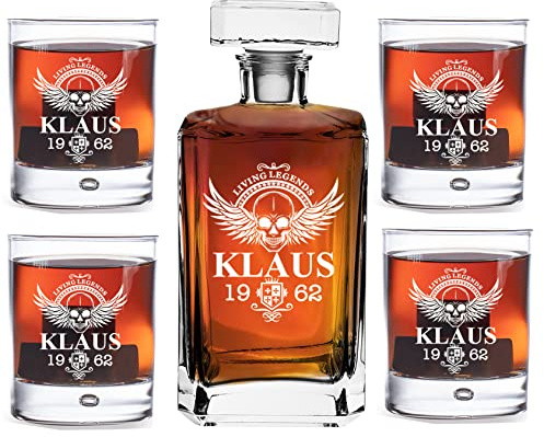 Carafe à Whisky Personnalisée avec 4 verres à Whisky, Cadeau pour Lui, Pendaison de crémaillère, Garçon d'honneur, Cadeau de mariage personnalisé, Taille 700ml