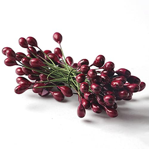 EESLL 200 bacche artificiali di agrifoglio, 200 fili, 400 fili, mini bacche di frutta di Natale, bacche di agrifoglio rosse su filo, bacche finte per fai da te artigianato ghirlanda