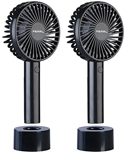 PEARL Mini Ventilator Hand: 2er-Set 2in1-Hand- & Tisch-Ventilatoren, Akku- & USB-Betrieb, 3-stufig (Akku Handventilator, Taschen)