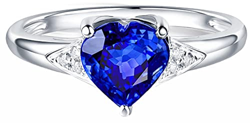 AMDXD Diamantring Weißgold 750, Herz Verlobung Ringe mit Blau Tansanit 1.12ct, Schmuck Geschenke für Frauen Ehefrau Mutter Freundin, Weiß Gold, Gr.58 (18.5)