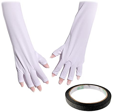 Guantes anti UV Juego de cinta negra Guantes de protección UV sin dedos blancos Guantes de manicura Guantes para manicura Mano Protección de la piel Largo