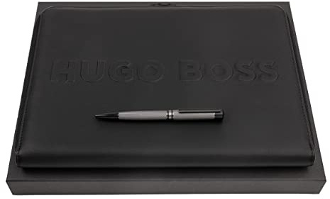 Hugo Boss Schreib-Set Kugelschreiber Filament und A4 Konferenzmappe Label Black in der Geschenkbox, HPAB265D
