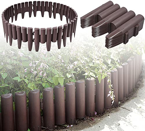 ACXIN 25,2m Rasenkante Kunststoff Holzoptik Beeteinfassung Garden Border Beetzaun Mähkante Palisade Wetterfest Garten dekorativ 1 Element BxHxT: 28x24x1 cm, Braun