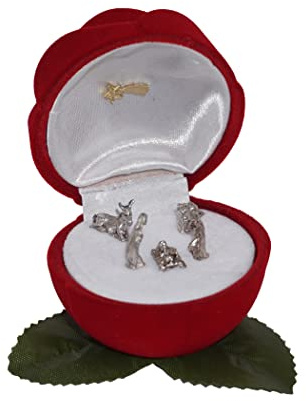 lazzaro italy Mini Presepe rosa vellutata e Natività placcata argento. Miniatura Sacra Famiglia originale da collezione. Idea regalo Natale. Cm 6 x 5,5