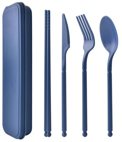 Travel Cutlery Set with Case, Forks Knives and Spoons Set, Plastic Cutlery Set Reusable for 1, Lunch Box Travel Picnic Office School (Blue)