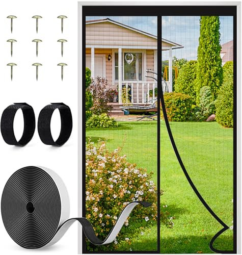 Dioxide Magnet Fliegengitter Tür Insektenschutz Fliegenvorhang Ohne Bohren für Balkontür, Kellertür und Terrassentür - Schwarz (90 * 210 cm)