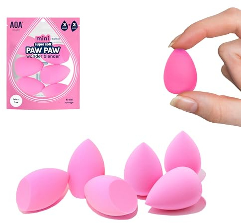 AOA STUDIO Collection MiNi Lot de 6 éponges de maquillage sans latex et haute définition pour poudre, crème liquide, super doux, 3 gouttes et forme biseautée (rose)