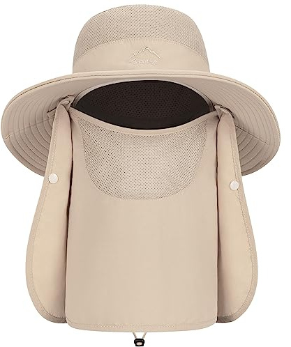 TAGVO Sonnenhut mit Abnehmbarer Halsklappe, UPF 50+ Schutzhüte Wanderhut für Außenbereich, Camping, Wandern, Gehen, Reisen, Faltbare Fischerhut Angelmütze - Verstellbarer Kinnriemen