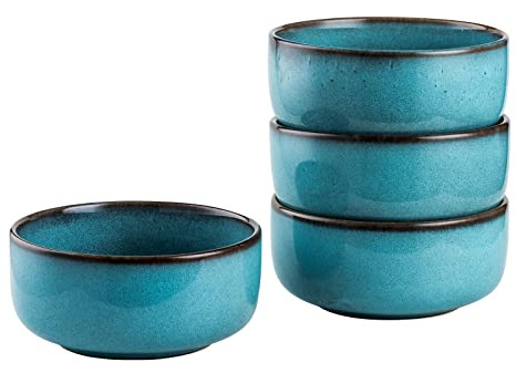 Henten Home Salatschüsseln Porzellan Blau, Müslischalen Steingut | Suppenschalen für Frühstück, Geschirr Tafelservice für 4 Personen - 26oz