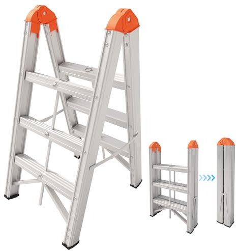 Aparecium Aluminum Foldable Twin Front Collapsible A Frame 3-Step Ladder, Compact Step Stool with Wide Anti-Slip Pedal, EN131, 330lb Capacity