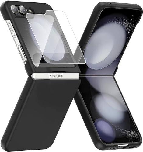 Z Flip 5 Hülle,Samsung Z Flip 5 5G Hülle Slim Case mit Displayschutzfolie,Samsung Flip 5 Stark Fallschutz Stoßfest Schutzhülle Hart PC Anti-Scratch Handyhülle für Samsung Galaxy Z Flip -Schwarz