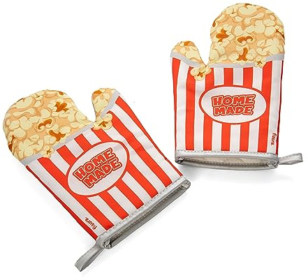 FISURA - Ofenhandschuhe mit Ofenstempel. Original Backofenhandschuhe. Lustige Ofenhandschuhe aus Baumwolle.14 x 30. Baumwolle und Polyester (Popcorn, rot)