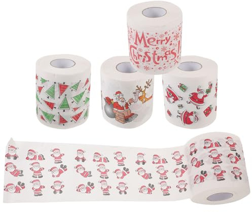 DEARMAMY Lot de 5 rouleaux de papier toilette motif de Noël - Papier toilette imprimé Père Noël