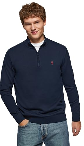 Polo Club Herren Basic Pullover Mit Reißverschluss - 100% Baumwolle Pullover Zipper Langarm Sweat