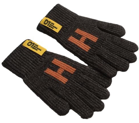 SMED Gestrickte Fünf-Finger-Handschuhe für Herren echtes Leder Touchscreen winddicht und warm zum Radfahren Kaffeefarbe