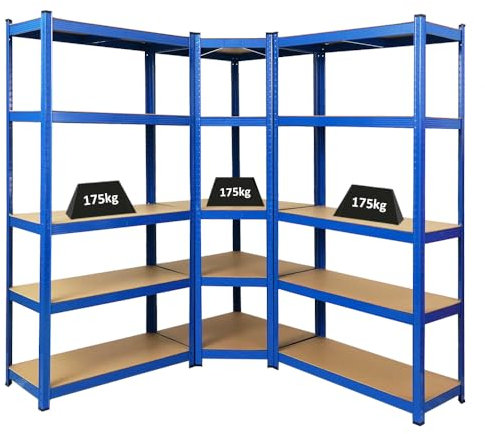 PROREGAL Mega Deal Eckregal Ragnar 1x: 180x70x40cm | 2X: 180x90x40cm Blau Fachlast 175kg, Kellerregal, Steckregal, Garagenregal, Lagerregal