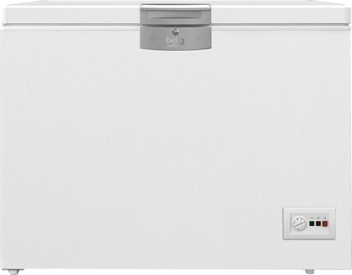 Beko HSM22340 Gefriertruhe, Kühltruhe, 230 l Nutzvolumen, 2 Gefriergutkörbe, Temperaturalarm, abschließbar, LED-Anzeigesystem, Innenbeleuchtung, 35 db(A), Transportrollen, Weiß