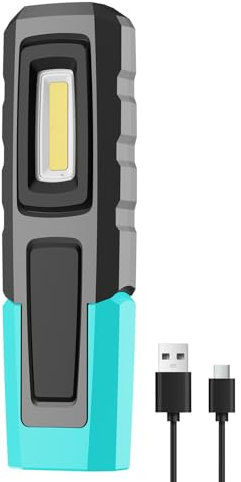 KOOLITE Lampada da lavoro ricaricabile, 4000 mAh, 600 lm, LED a 3 modalità, con power bank, impermeabile IPX5, supporto magnetico e gancio a 180°, torcia super luminosa a mani libere per riparazioni